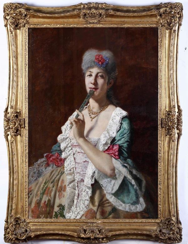 Federico Zandomeneghi (1841-1917) Signora in costume settecentesco