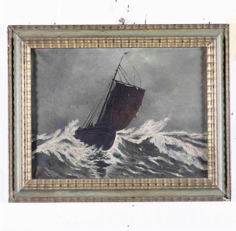 Pittore del XIX-XX secolo Tempesta  - olio su tela - Asta Arte Marinara e Strumenti Scientifici - Cambi Casa d'Aste