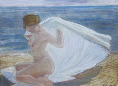 Gino Piccioni (1873-1941)signora in Riva al Mare
