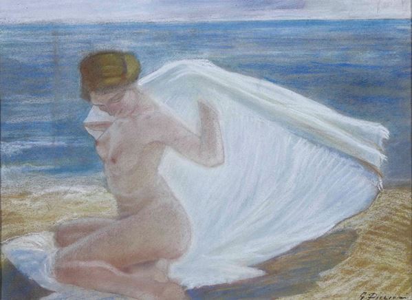 Gino Piccioni (1873-1941) Signora in riva al mare