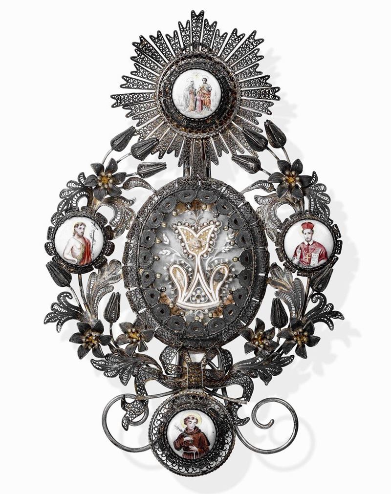 Pendente in filigrana d’argento e smalti policromi Argenteria italiana del XIX secolo  - Auction Works and furnishings from Lombard collections and other provinces - Cambi Casa d'Aste