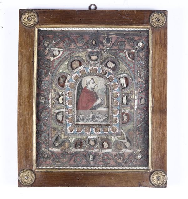 Reliquiario in stoffa ricamata Lombardia XVIII secolo