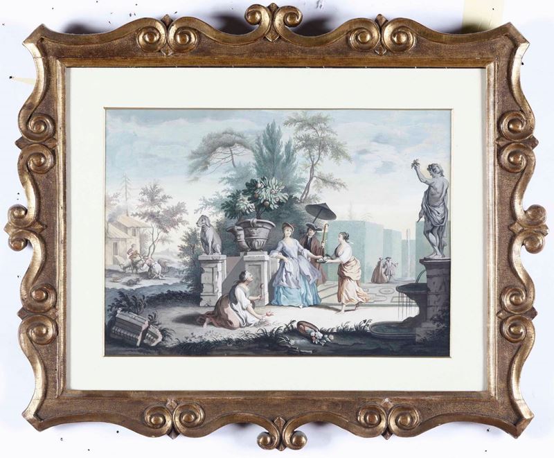 Scuola del XIX secolo Scena galante  - acquerello su carta - Asta Dipinti Antichi - Cambi Casa d'Aste