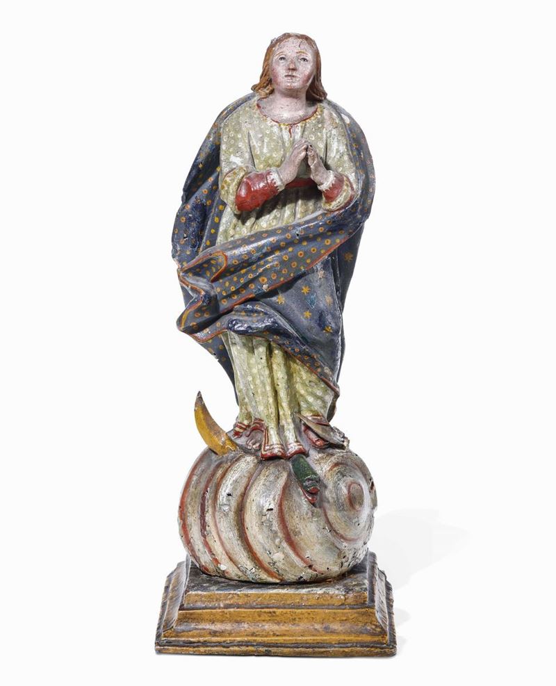 Immacolata Cartapesta dipinta a vetro Plasticatore Barocco Italia XVIII secolo  - Auction Works and furnishings from Lombard collections and other provinces - Cambi Casa d'Aste
