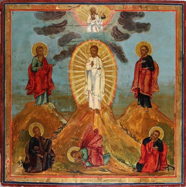 Trasfigurazione di Cristo sul monte Tabor. Icona su tavola. Scuola russa XIX secolo.