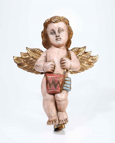 Angelo Legno Dipinto e Dorato XIX - XX Secolo