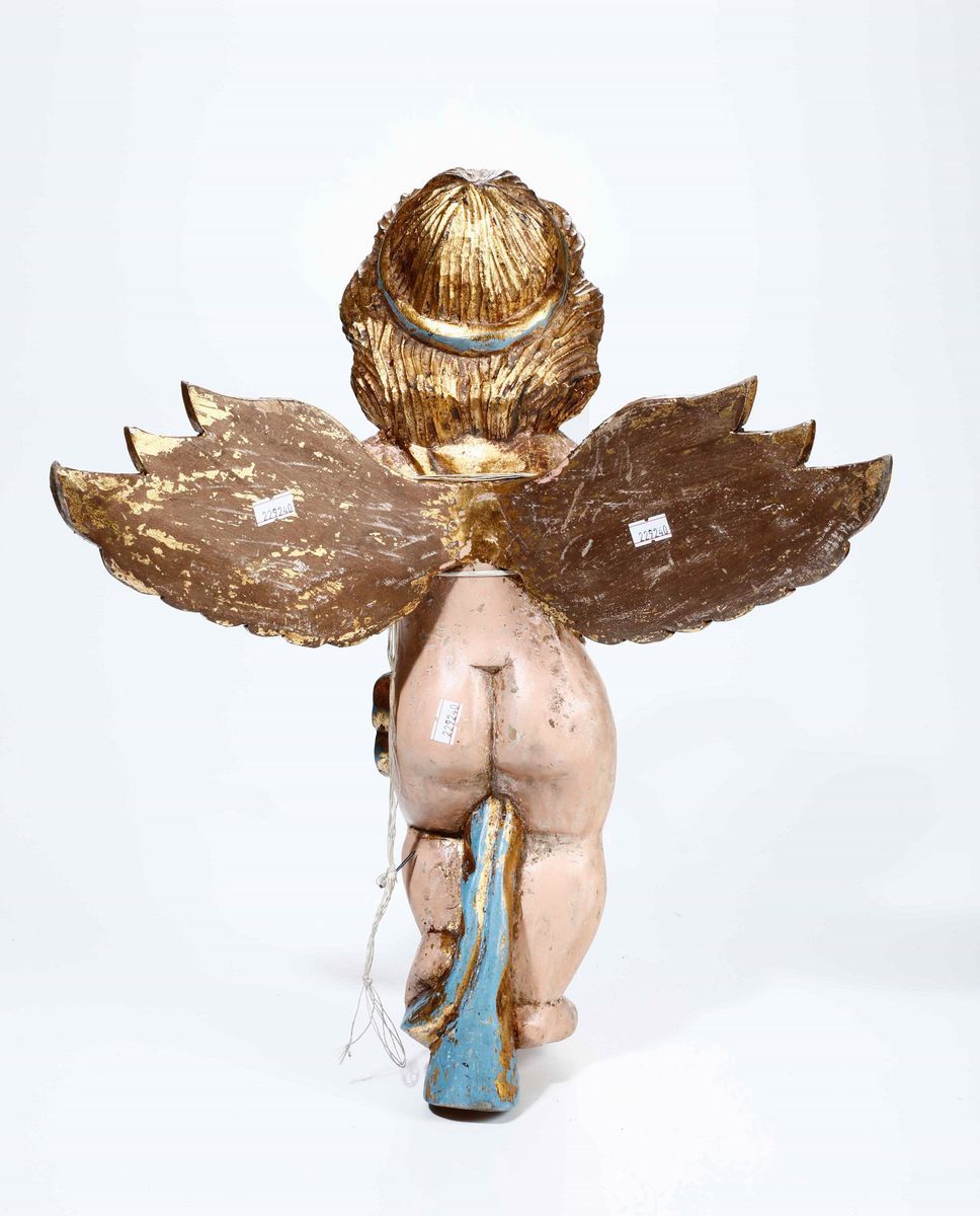 Angelo Legno Dipinto e Dorato XIX - XX Secolo