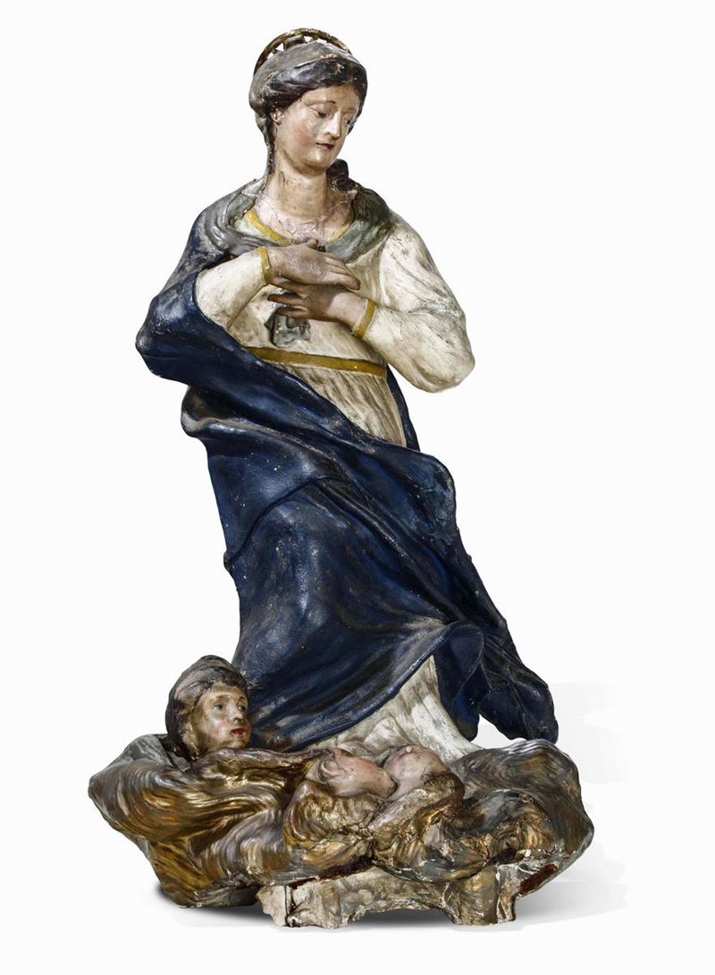 Immacolata  Cartapesta policroma Arte barocca italiana del XVIII secolo  - Auction Works and furnishings from Lombard collections and other provinces - Cambi Casa d'Aste