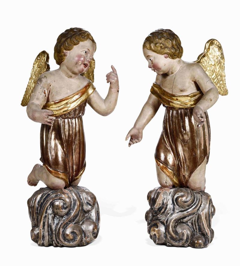 Coppia di angeli Scultore del XIX-XX secolo  - Auction Works and furnishings from Lombard collections and other provinces - Cambi Casa d'Aste