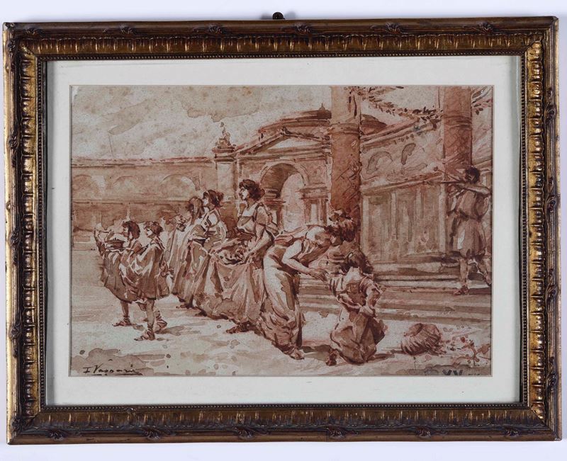 F.Vassoni (XIX secolo) Parata con damigelle  - Asta Dipinti del XIX-XX secolo - Cambi Casa d'Aste