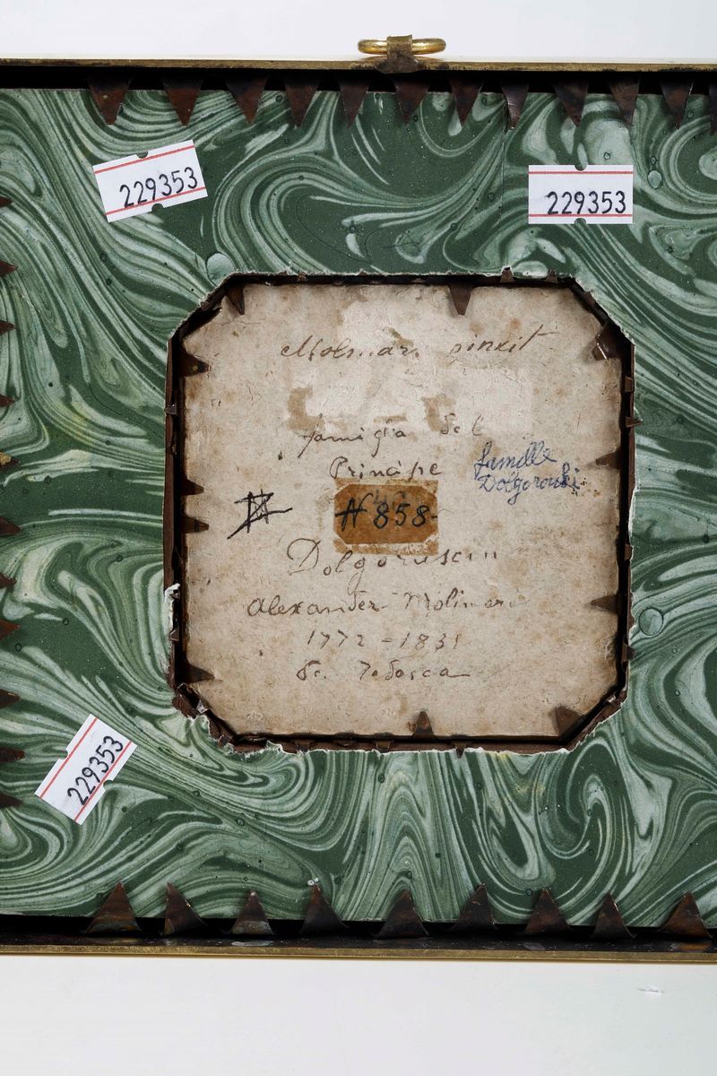 Membri della Famiglia dei Principi Dolgorouky. Miniatura Entro Cornice in Legno e Metallo Dorato....