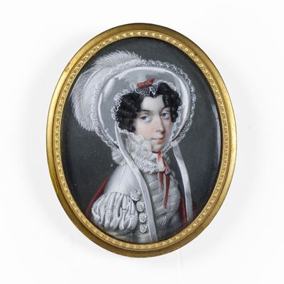 Ritratto Dell Principessa Lobanoff Rossovky Miniatura in Cornice Ovale di Rame Dorato e Cesellato...