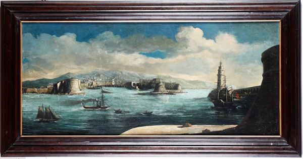 Pittore del XIX secolo Marina con imbarcazioni