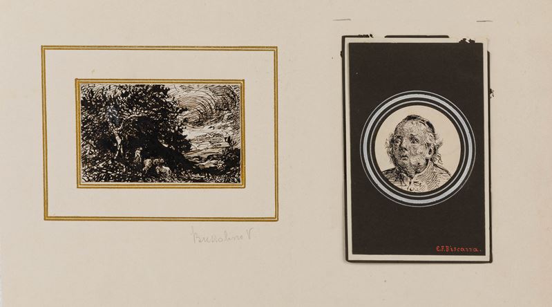 Scuola italiana del XIX secolo Paesaggio e testa virile  - a penna e inchiostro bruno su carta - Auction Old Masters - Cambi Casa d'Aste