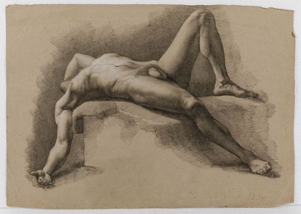Scuola italiana del XIX secolo Studio accademico di nudo virile sdraiato