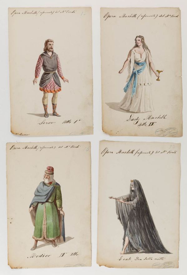 Scuola italiana del XIX secolo Studi per i costumi di sei personaggi del Macbeth di Verdi