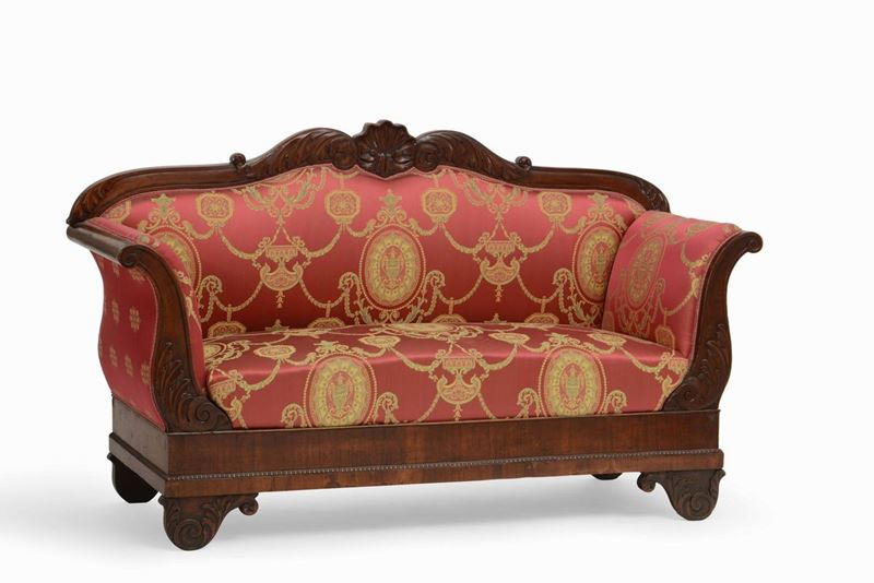Divano Carlo X in legno intagliato, XIX secolo  - Auction Artworks and Furniture from Lombard private Mansions - Cambi Casa d'Aste