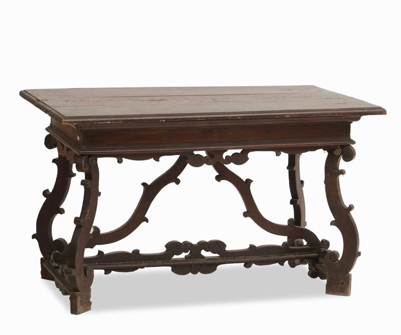 Tavolo tipo fratino in legno intagliato, XVIII secolo  - Auction Artworks and Furniture from Lombard private Mansions - Cambi Casa d'Aste