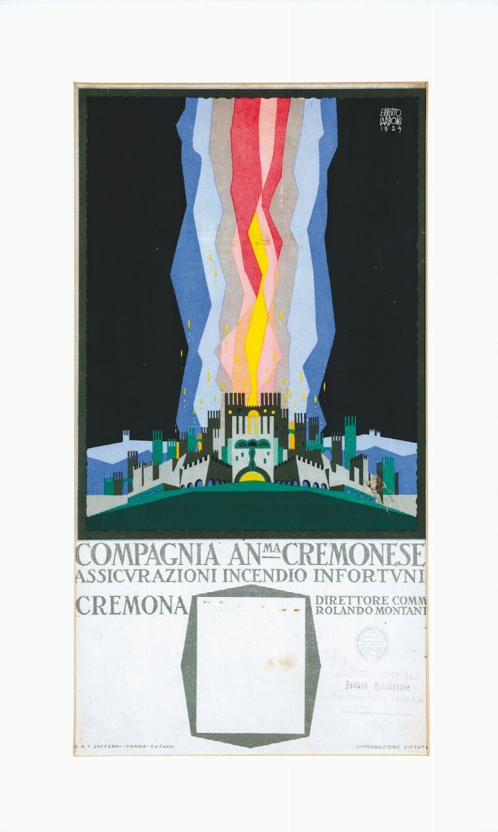 Erberto Carboni (1899  1984)compagnia An.ma Cremonese  Assicurazioni Incendio Infortuni
