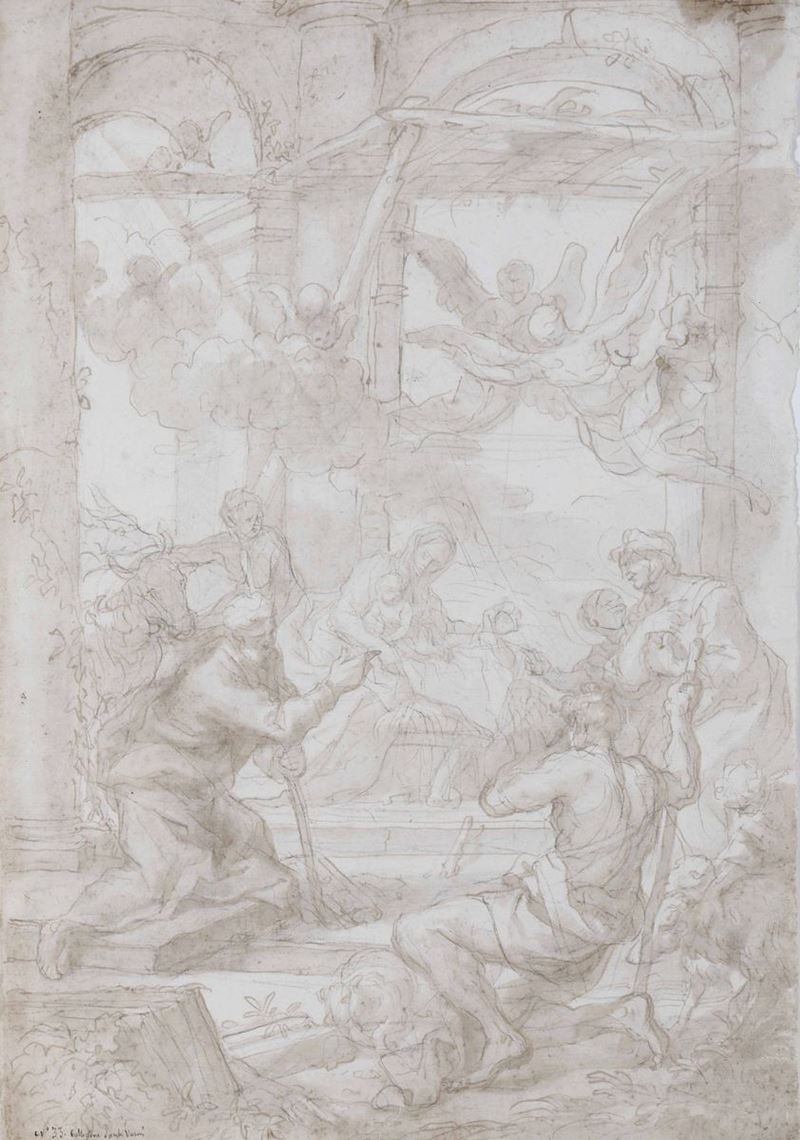 Domenico Piola (Genova 1627-1703) Adorazione dei pastori  - Asta Disegni Antichi - Cambi Casa d'Aste