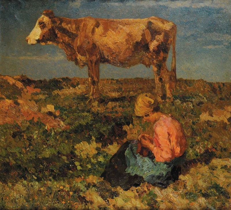 Beppe Ciardi (1875-1932) Paesaggio con armenti  - Asta Dipinti del XIX e XX Secolo - Cambi Casa d'Aste