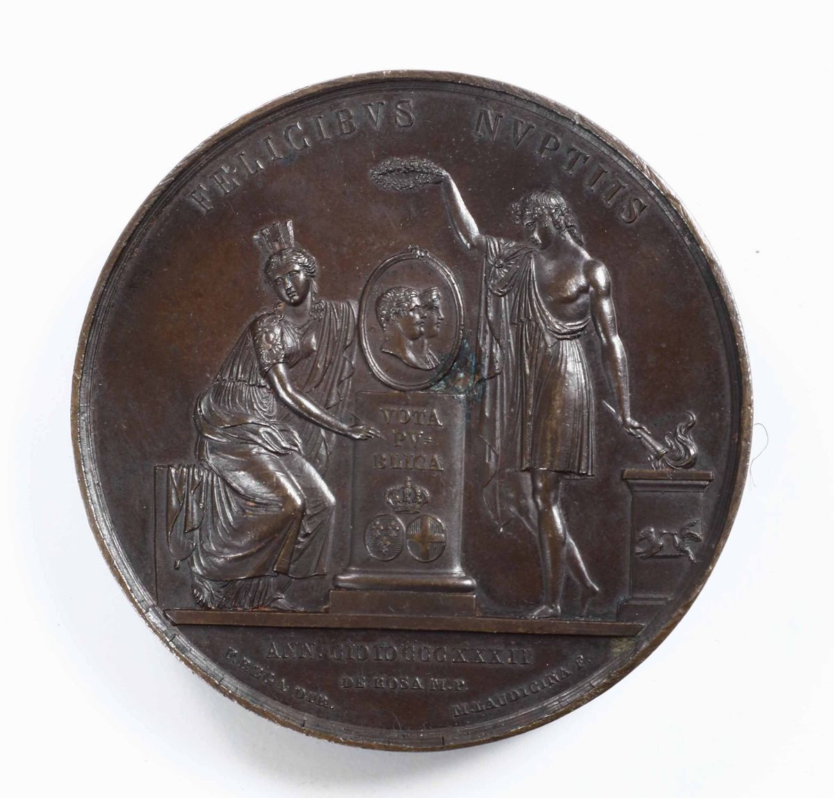 Medaglia Raffigurante Ferdiando II di Borbone e la Moglie Maria Cristina di Savoia. Fonditore Ita...