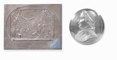 Placca in Argento, Nichel e Piombo e Medaglia in Metallo Argentato Raffigurante Pio IX. Italia XI...