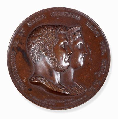 Medaglia Raffigurante Ferdiando II di Borbone e la Moglie Maria Cristina di Savoia. Fonditore Ita...