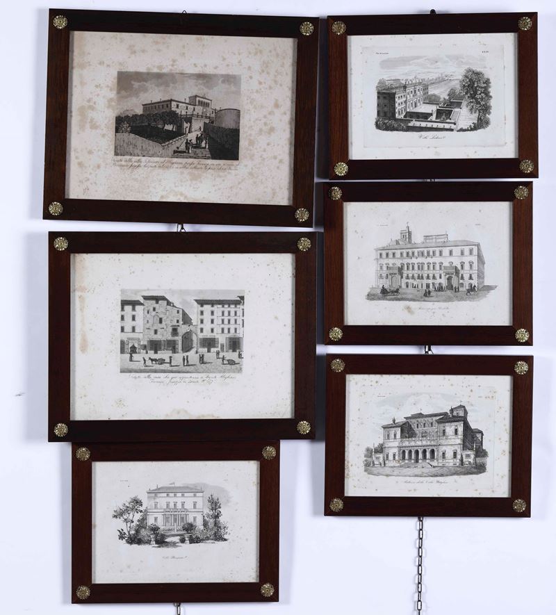 Serie di sei incisioni raffiguranti vedute di varie località.  - Auction Antique April - Cambi Casa d'Aste