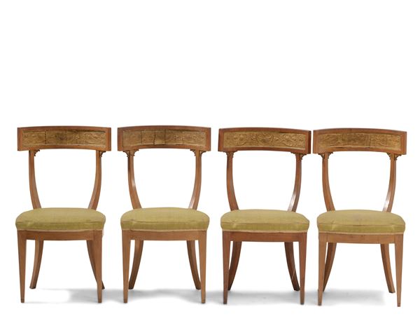 Quattro sedie Direttorio in ciliegio, Toscana, XIX secolo.