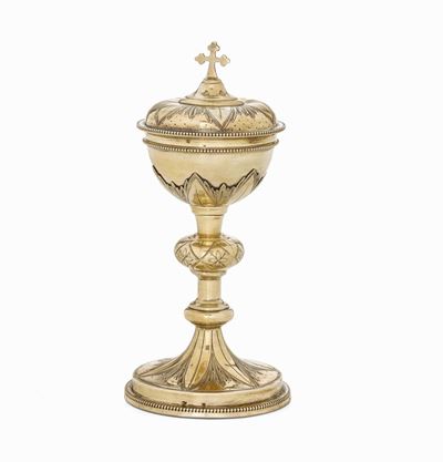 Pisside Argento Fuso, Sbalzato, Cesellato e Dorato Francia XIX-XX Secolo, Argentiere Chevron F.re...