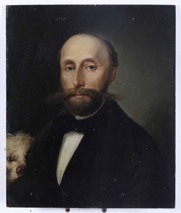 Anonimo della prima metà del XIX sec. Ritratto maschile con cane