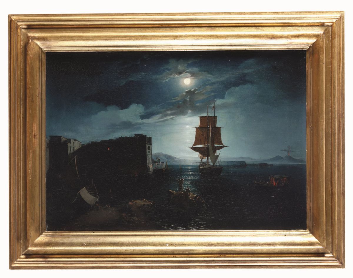 Angelo Viviani (napoli 1800 - ?)notturni Raffiguranti la Costa di Vico Equense dal Mare e la Baia...