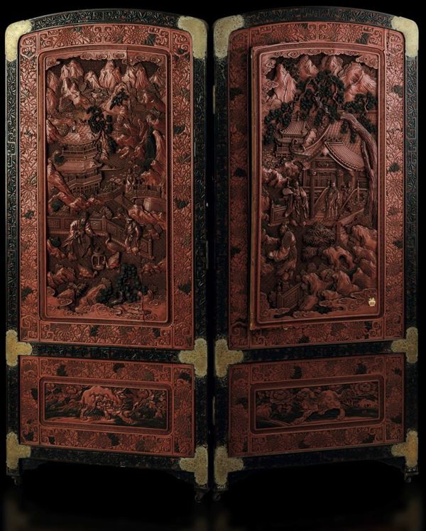 A red lacquer screen, China, Qing Dynasty