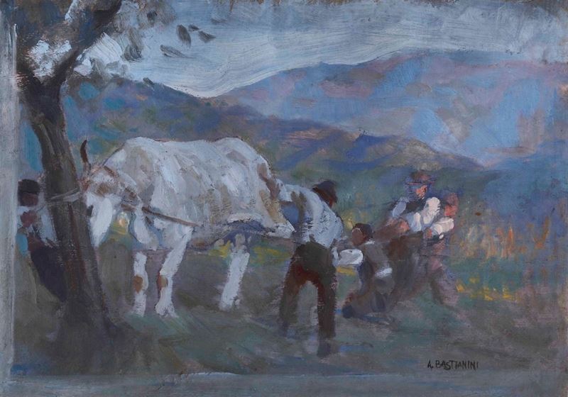 Augusto Bestianini (Monteguidi 1875 - Firenze 1938) Ferratura del bove  - Auction 19th-20th century paintings - Cambi Casa d'Aste