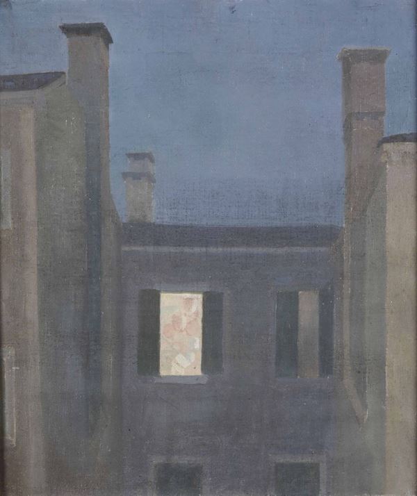Sachi Bortolo (Venezia 1892-1978) Casa con finestra illuminata