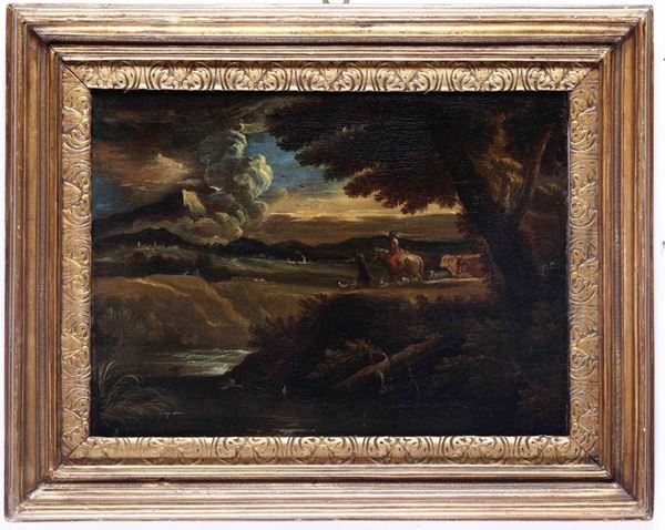 Pieter Mulier detto il Tempesta (Haarlem 1637 - Milano 1701) Paesaggio con pastori e armenti
