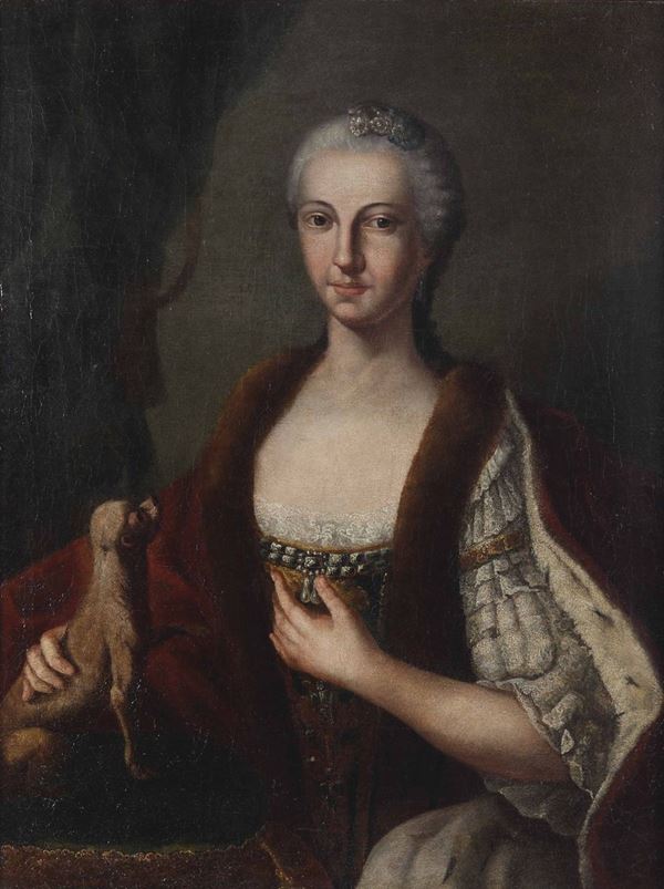 Scuola italiana del XVIII secolo Ritratto di dama con cagnolino