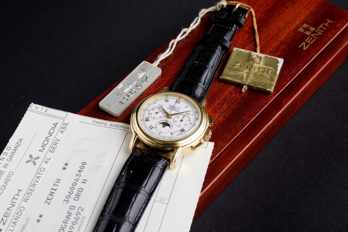 Zenith - Chronomaster Automatico in Oro 18k, Cronografo con Calendario Completo e Fasi Lunari, Fo...