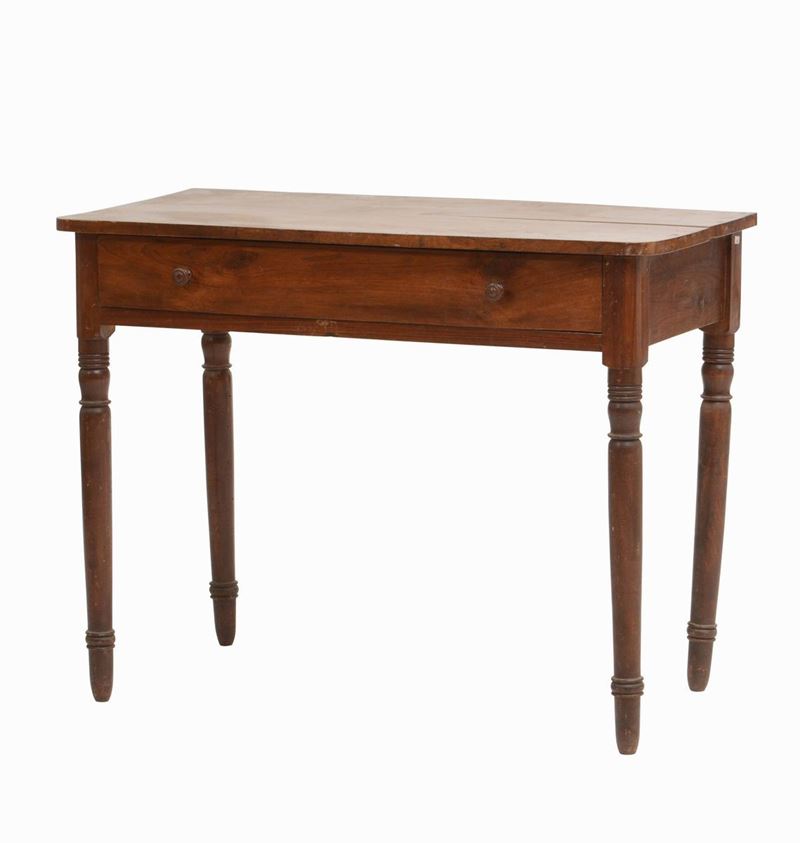 Tavolino a un cassetto nella fascia e gambe tornite, XIX secolo  - Auction Artworks and Furniture from Lombard private Mansions - Cambi Casa d'Aste