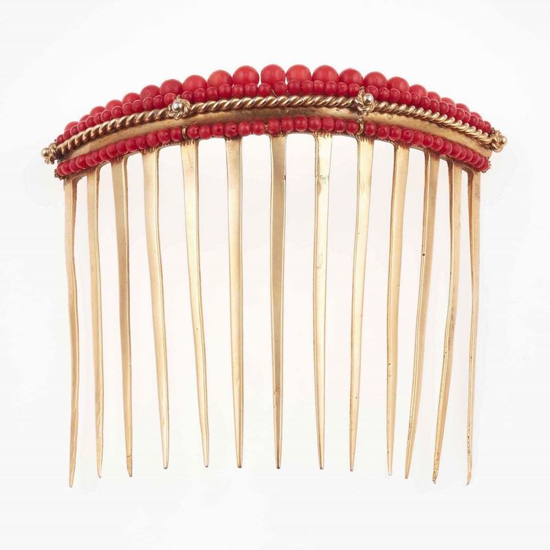 Coral and gold plated comb  - Auction Fine and Coral Jewels - Cambi Casa d'Aste