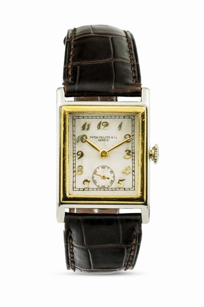 Patek Philippe - Raro Orologio di Forma Anni '30 con Cassa D'oro 18k Bitonale. con Scatola ed Est...