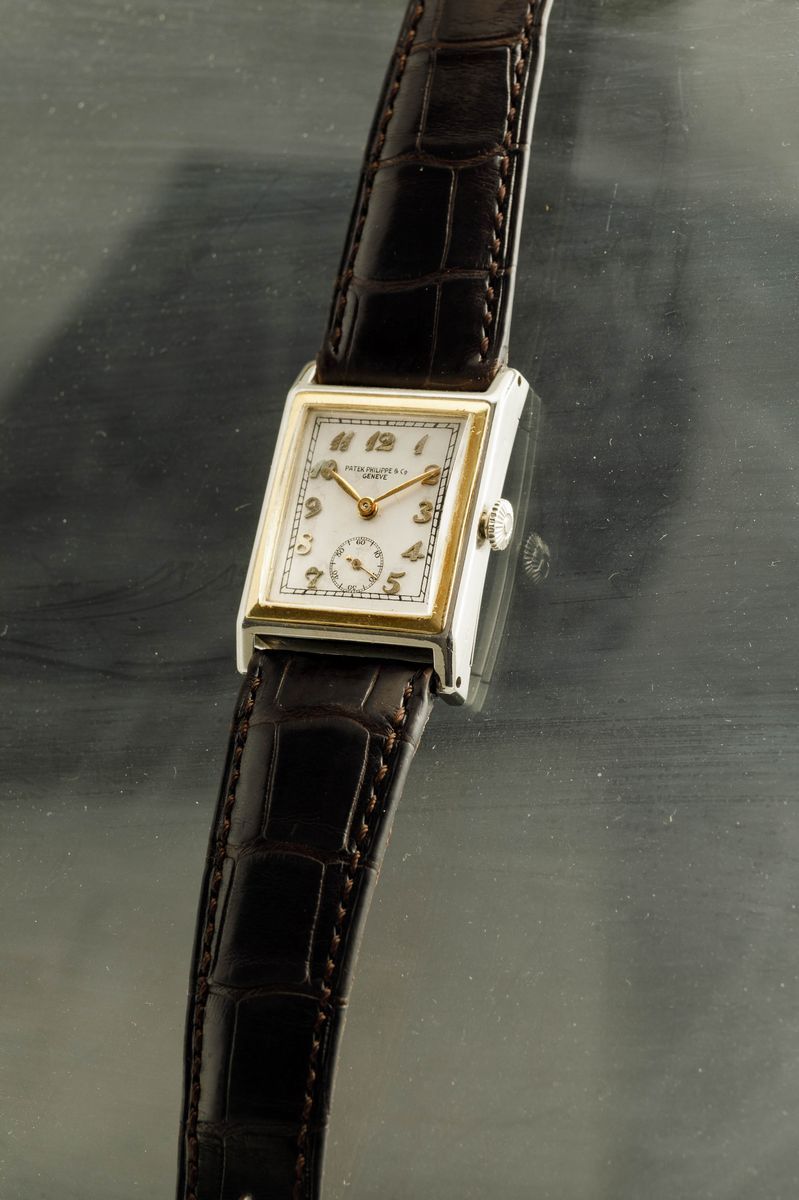 Patek Philippe - Raro Orologio di Forma Anni '30 con Cassa D'oro 18k Bitonale. con Scatola ed Est...