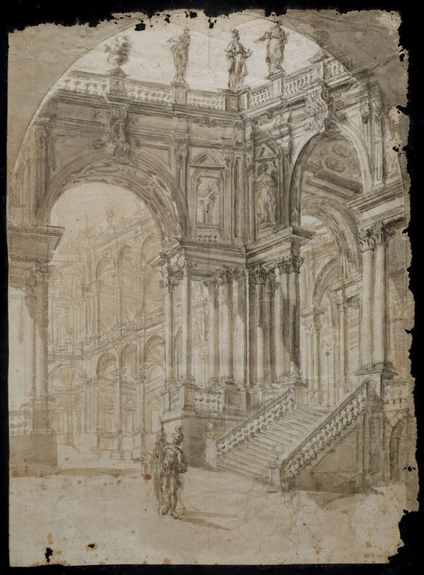 Alessandro Galli da Bibbiena (Parma 1686 - Mannheim 1748) Scorcio architettonico con figure