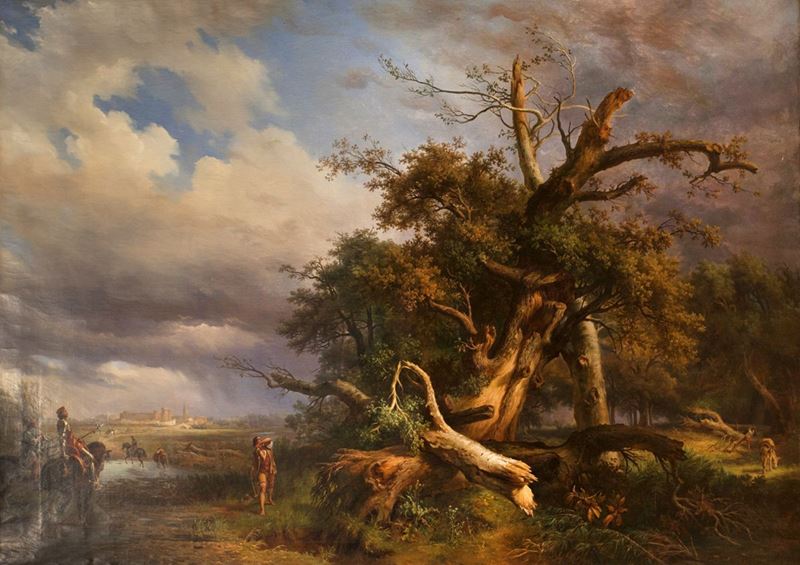 Massimo Taparelli D'Azeglio (1798-1866) Muzio Attendolo Sforza che lancia l'accetta sull'albero, 1858 ca.  - Asta Dipinti del XIX e XX Secolo - Cambi Casa d'Aste
