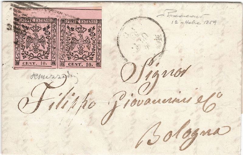 Lettera da Modena per Bologna del 12 ottobre 1859  - Asta Storia Postale del Risorgimento - Cambi Casa d'Aste