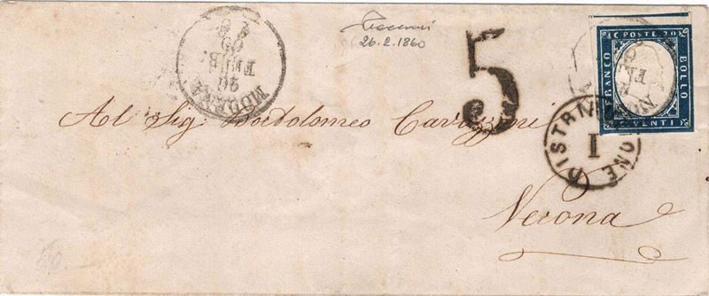 Lettera da Modena per Verona del 26 febbraio 1860  - Auction Postal History of the Risorgimento - Cambi Casa d'Aste