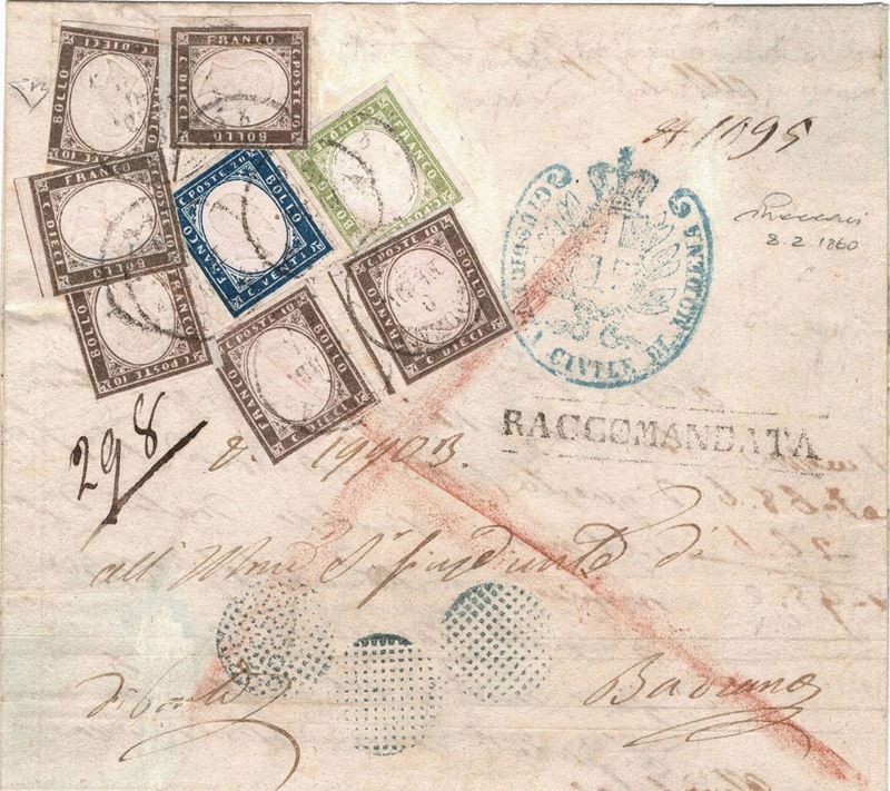 Raccomandata da Modena per Bazzano dell’8 febbraio 1860  - Asta Storia Postale del Risorgimento - Cambi Casa d'Aste