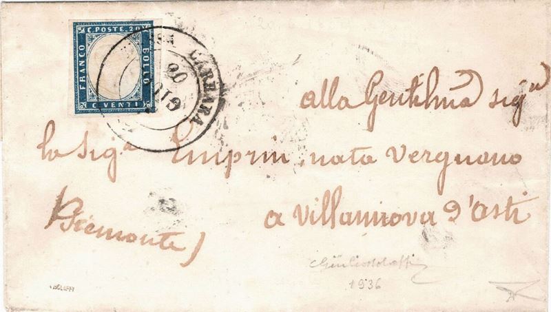 Lettera da Massa Carrara per Villanova d’Asti del 20 giugno 1859  - Asta Storia Postale del Risorgimento - Cambi Casa d'Aste