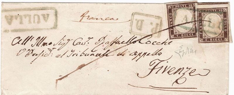 Lettera da Aulla per Firenze dell’agosto 1859  - Asta Storia Postale del Risorgimento - Cambi Casa d'Aste